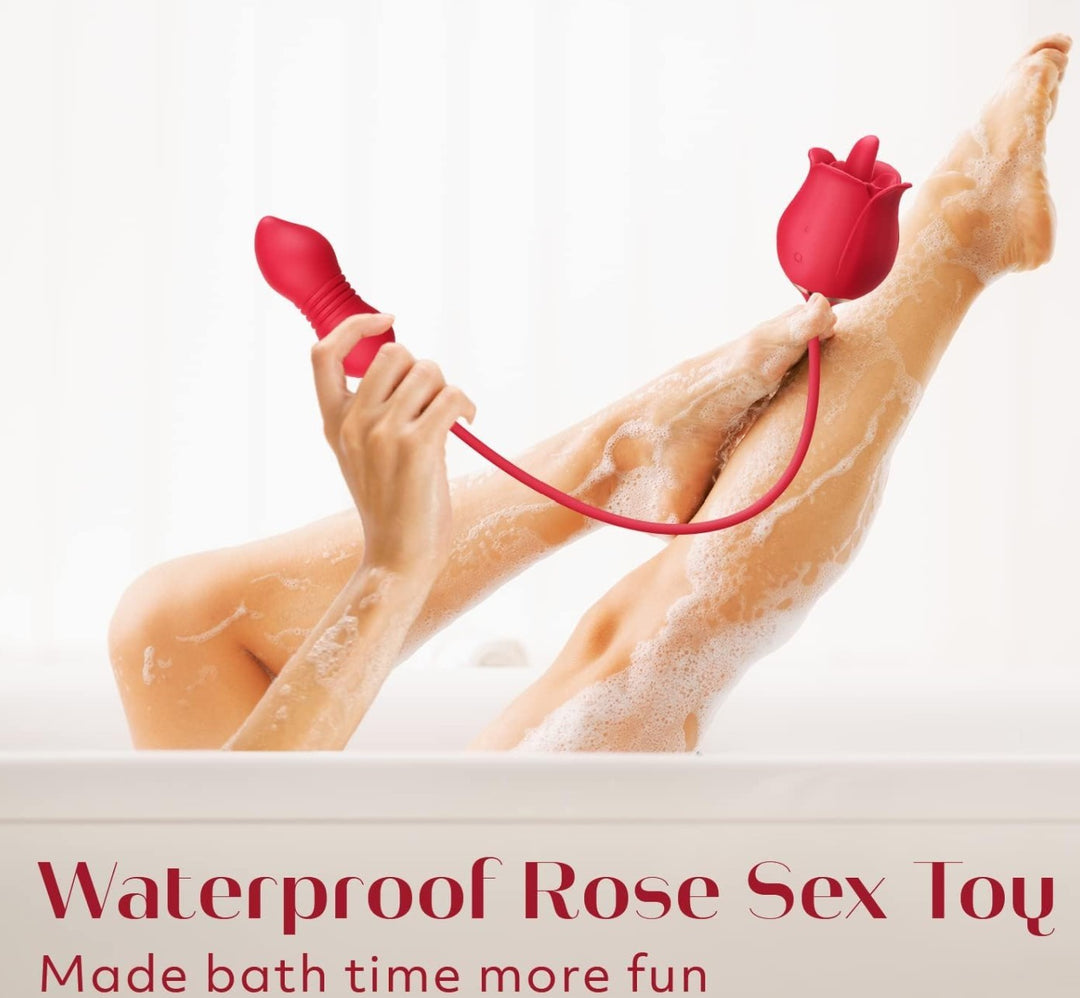 Sex Toys Rose Vibrator Dildo - 4IN1 Adult Sex Toys for Women with 9 Tongue Licking & Thrusting Dildos G Spot Vibrators, Anal Sex Toy Clit Nipple Stimulator Licker for Female Men Couples