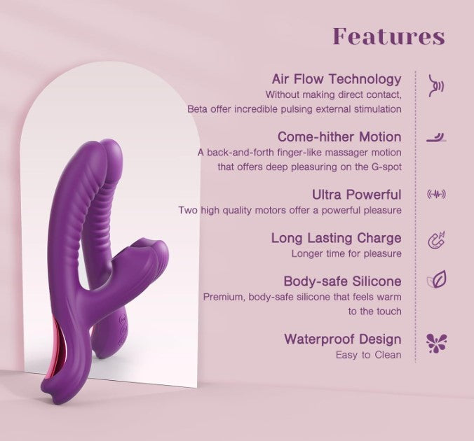 Ultimate Pleasure’s Dog Come-Hither Rabbit Sucking Vibrator for Clitoral G Spot Stimulation, Adult Sex Toys for Women Couple, Vibrating Finger Massager with 3 Suction and 10 Vibration & Come-Hither Modes